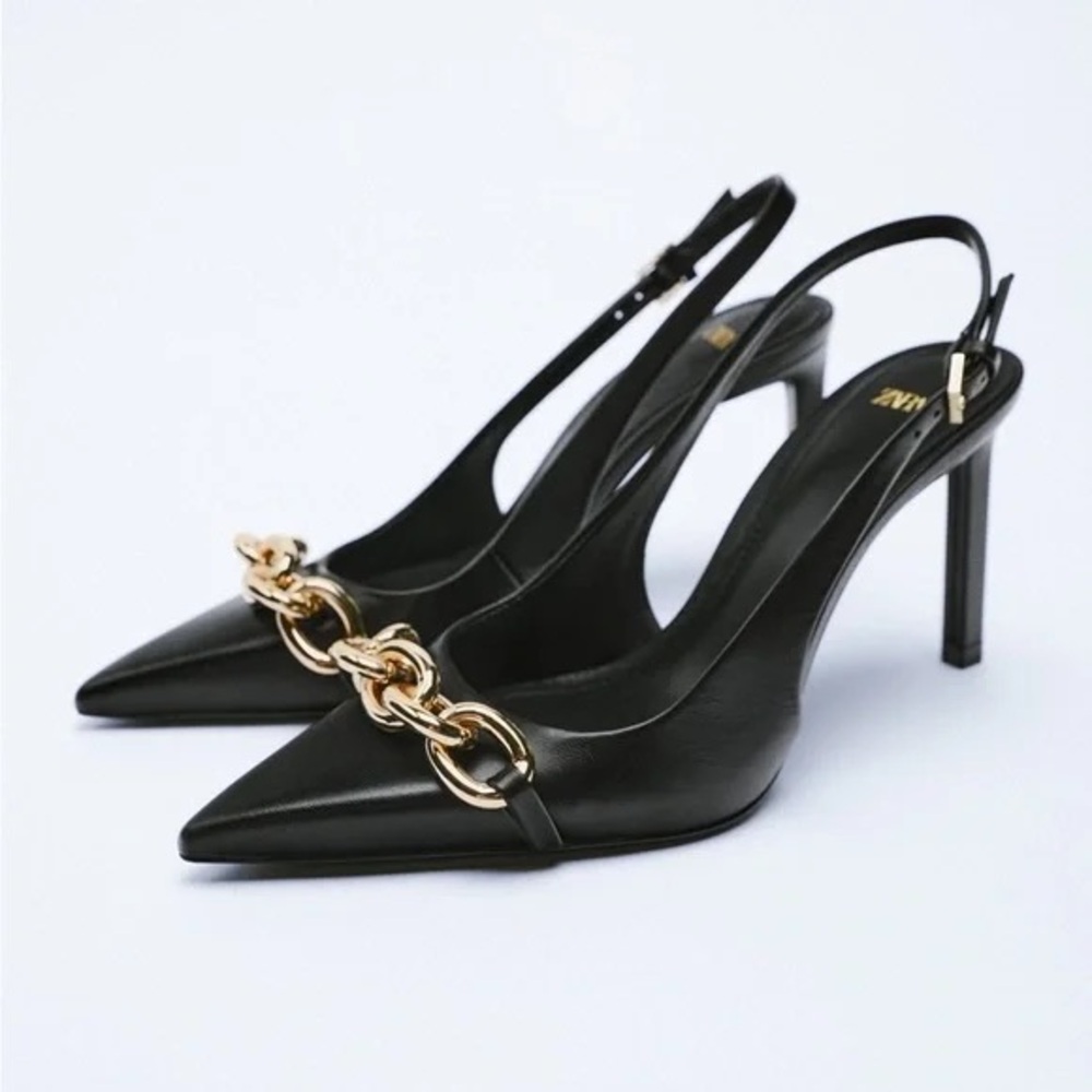 Zara Slingback Black Stiletto Heels